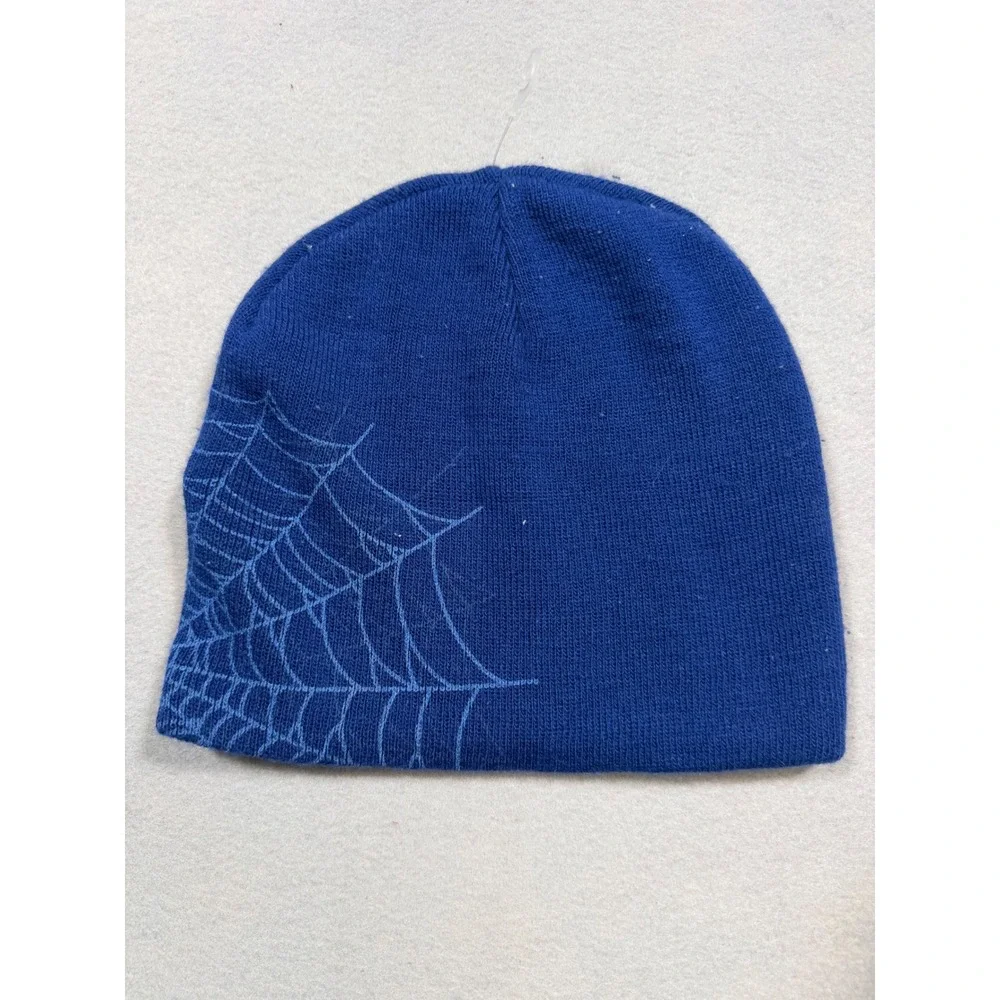 Marvel Spider-Man Kids Blue Knit Beanie Hat Superhero Web Embroidery